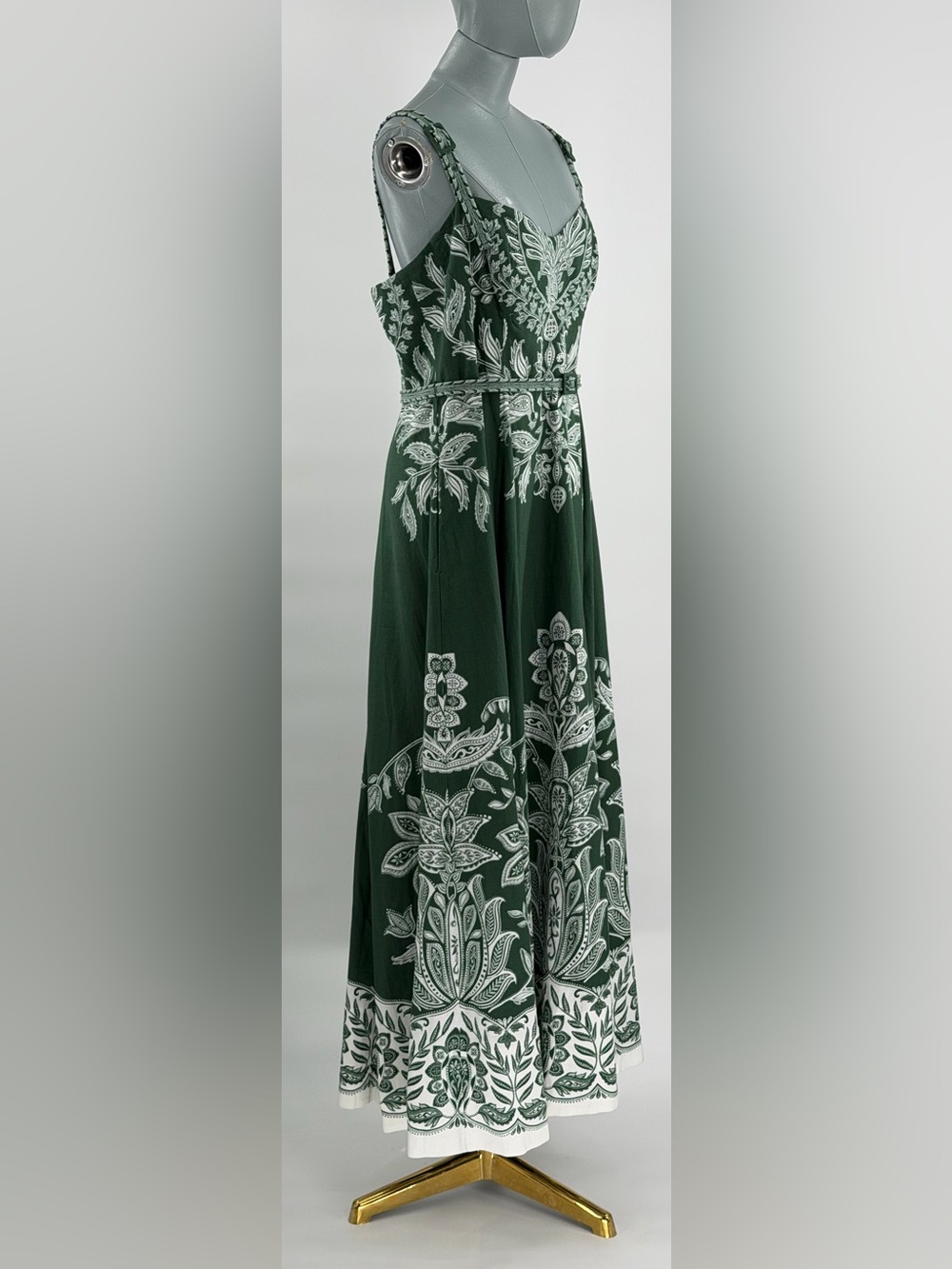 🆕 FARM Rio 🧿 NWT Miranda Buckles Maxi Dress, Dark Green & White Linen - Sz XL - Picture 5 of 15
